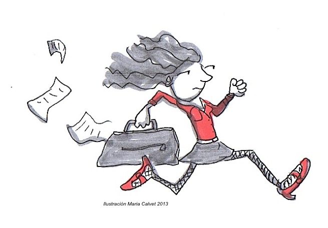 Mujer ejecutiva corriendo. Ilustración Maria Calver 2013. www.mariacalvet.com